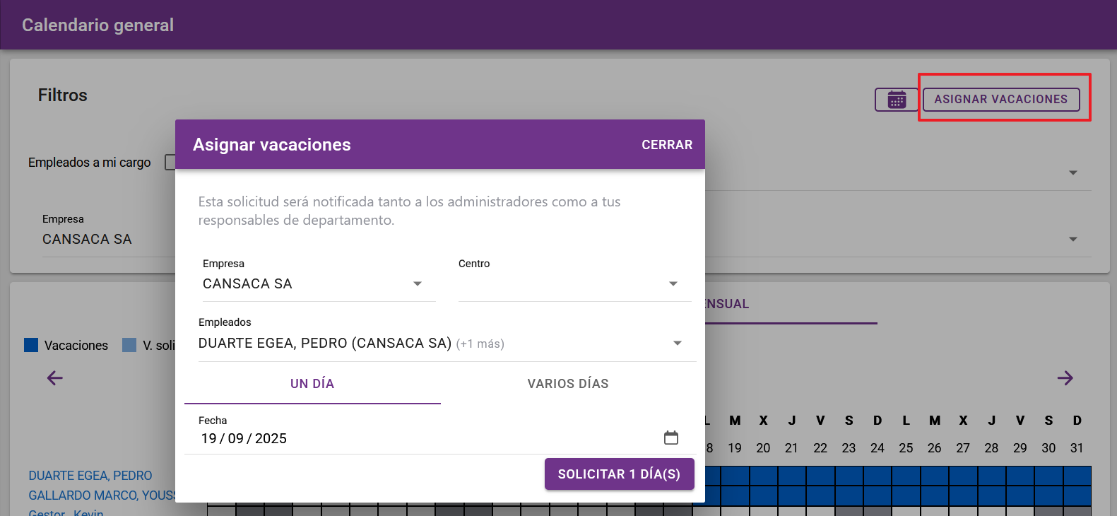 Asignación masiva de vacaciones