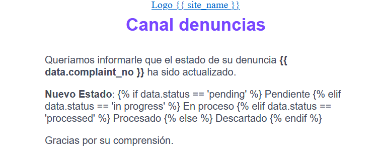 correo cambio estado denuncia