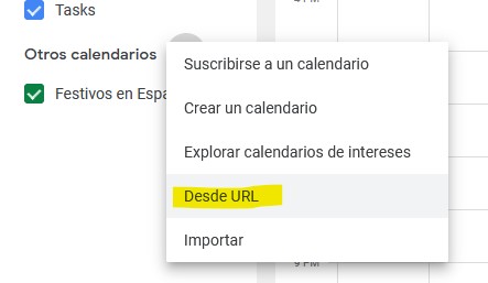 Añadir URL calendario google 1