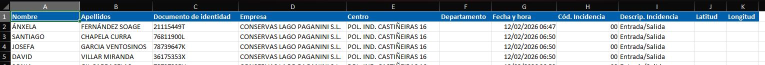 Excel exportar fichajes
