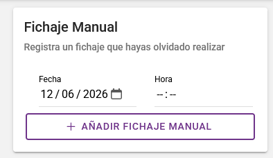 Tarjeta fichaje manual con formulario