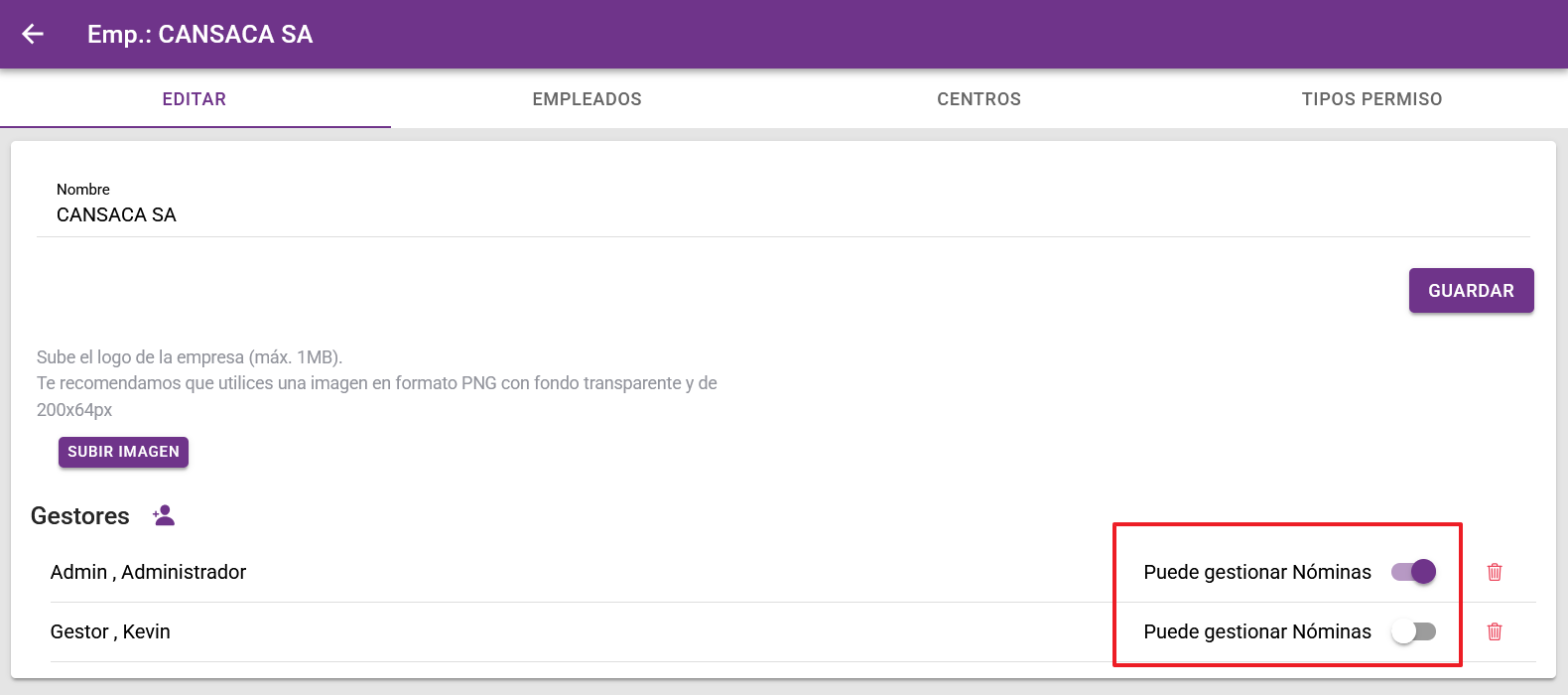 gestor permiso para gestionar nóminas