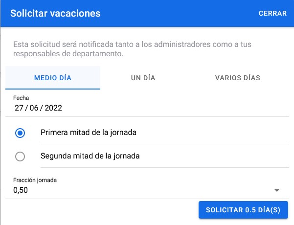 solicitar medio día