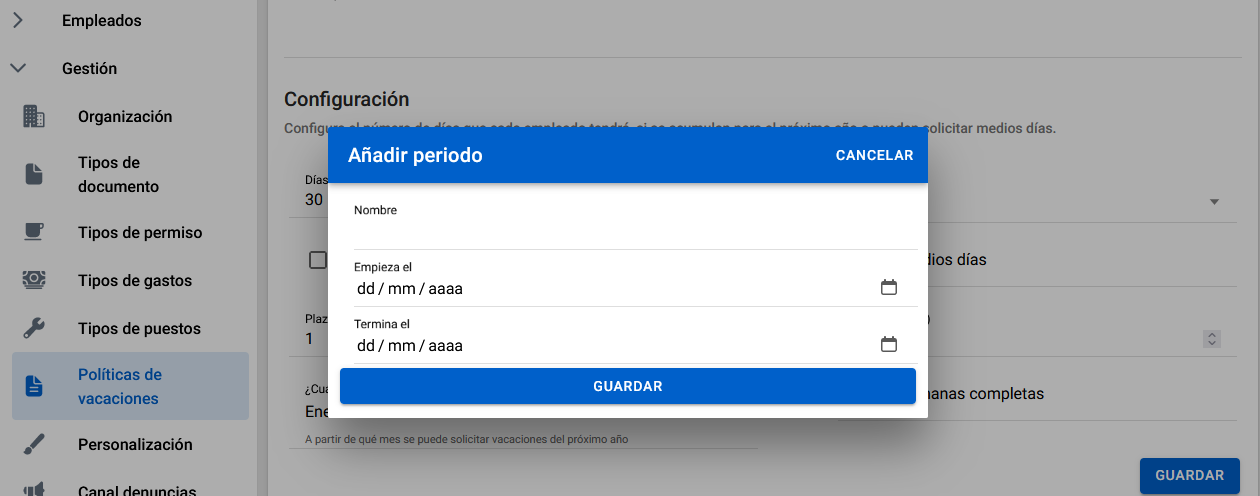 añadir periodos bloqueados
