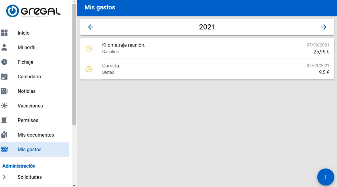Pantalla Mis gastos