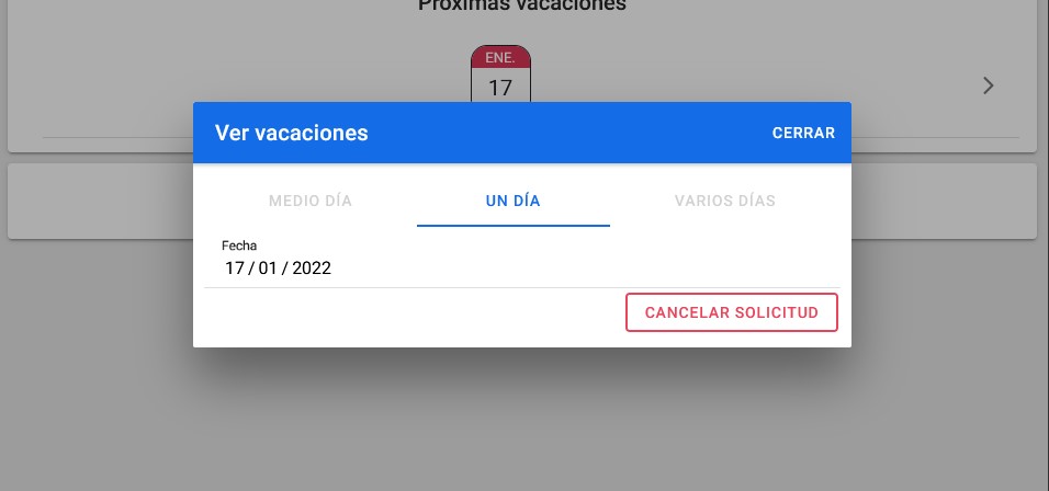 Pop-up cancelar vacaciones