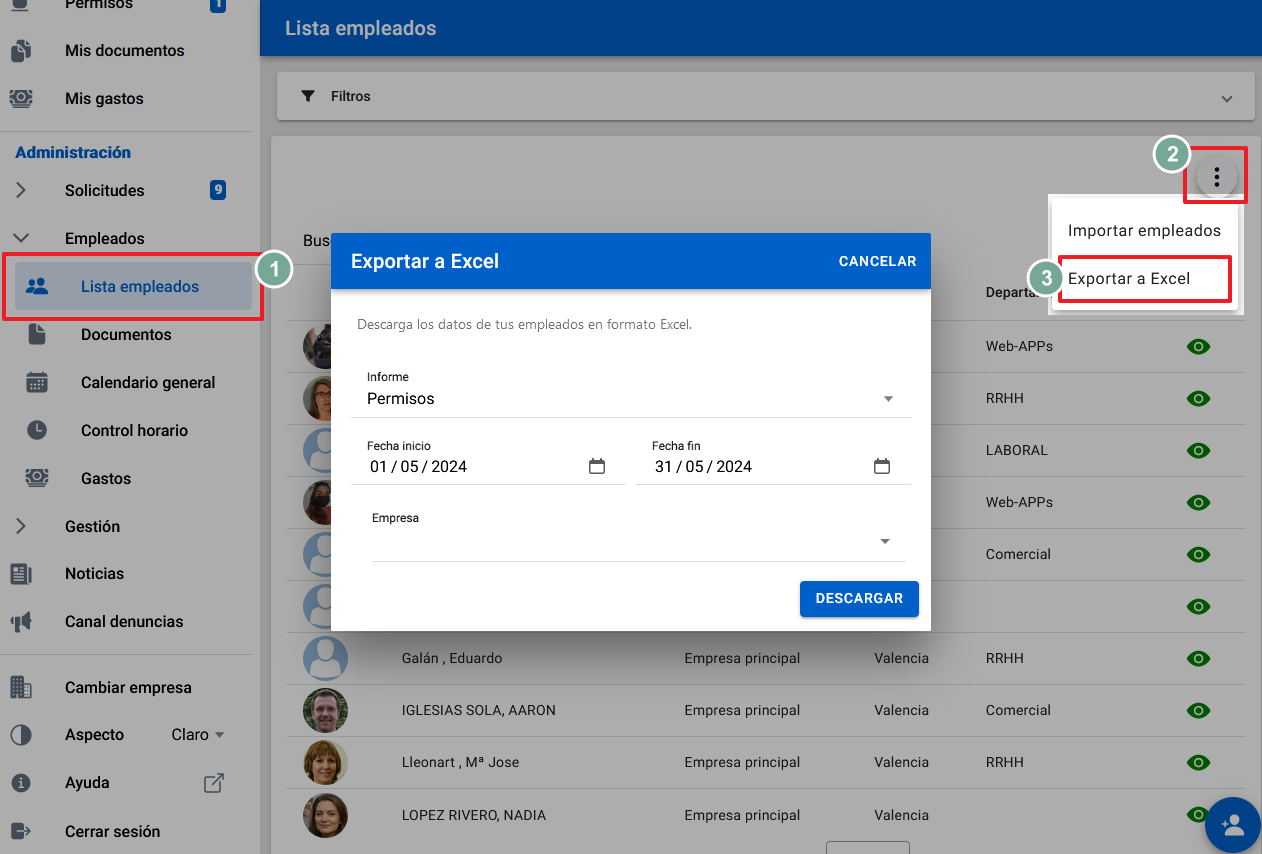 exportar permisos