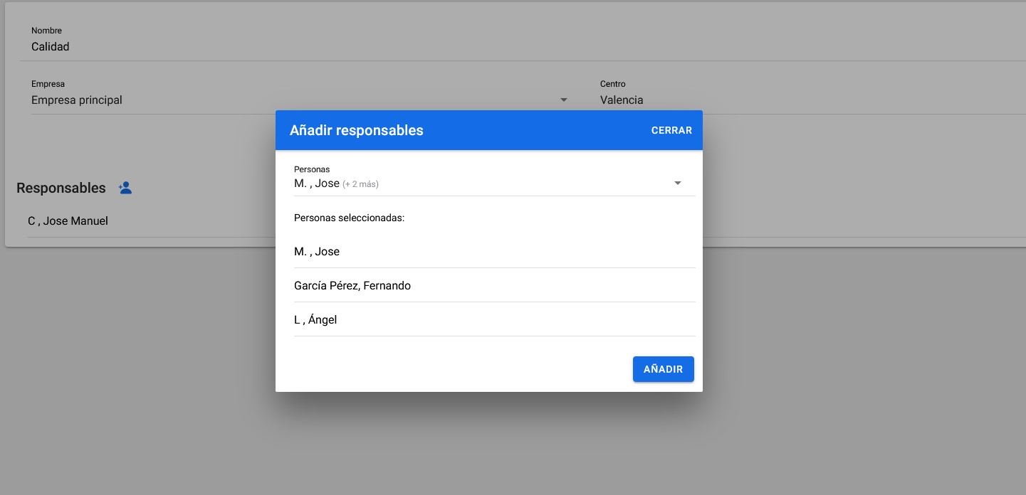 Añadir responsables