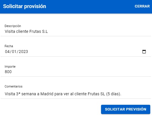 Solicitar provisión