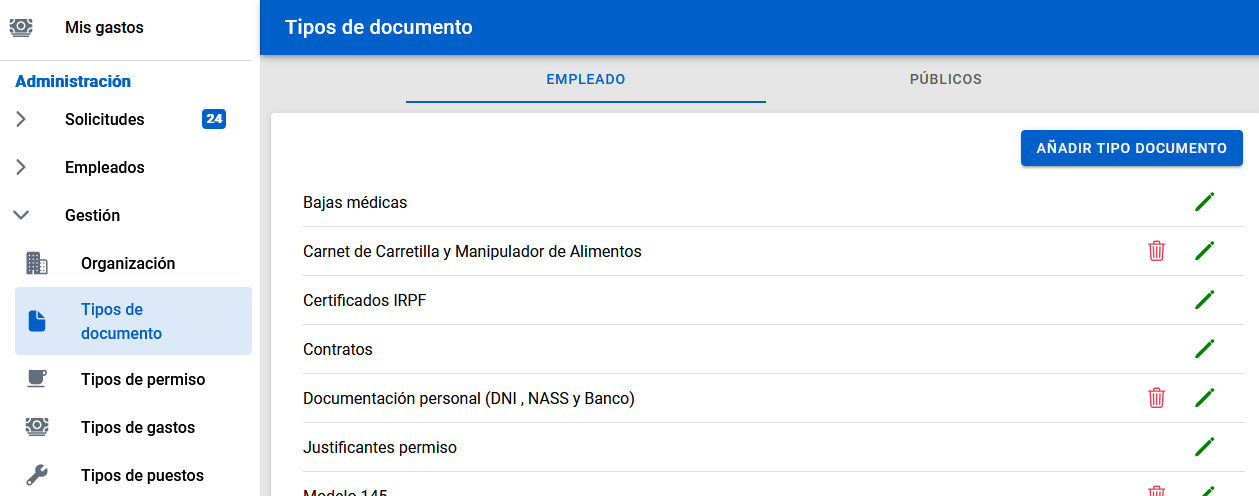 tipo documento empleado